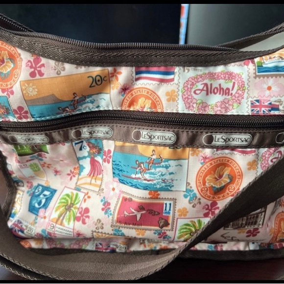 LeSportsac Hawaiian Lei Aloha Vintage Stamps Boho - Picture 2 of 9